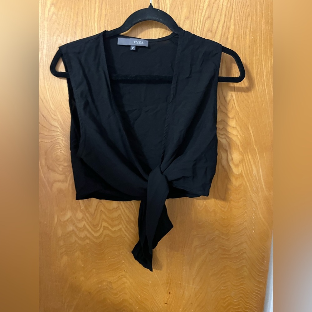 TYSA Black Sleeveless Drape tie front Vest 2